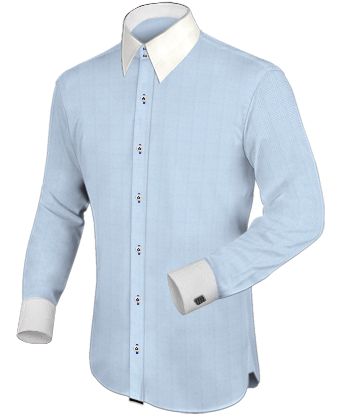 Mens White Dress Shirt with Italian Collar 2 Button