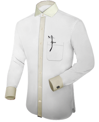 Tailored White Dress Shirts For Big Men with Italian Collar 1 Button