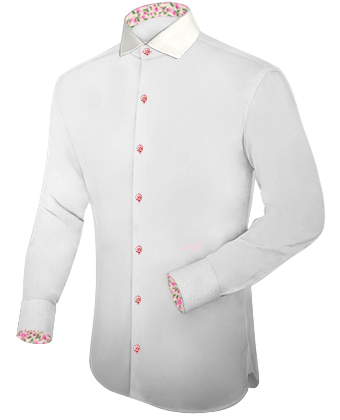 Custom White Dress Shirts With Pattern with Italian Collar 1 Button