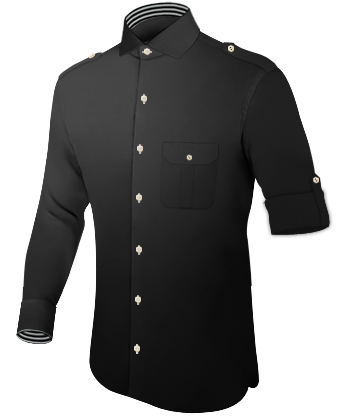 Banded Collar Mens Formal Shirt with Italian Collar 1 Button