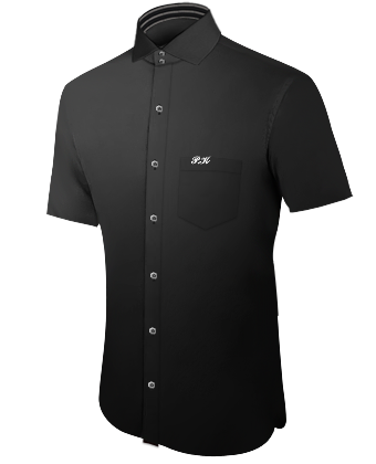 Black And Gold Mens Shirts with Italian Collar 2 Button