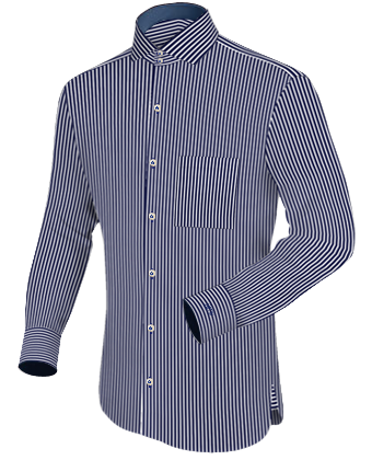 Black Pinstripe Mens Shirt Double Cuffs with Italian Collar 2 Button