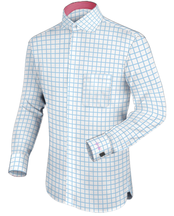 Blue Stripe Shirt Mens with English Collar
