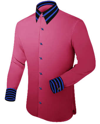 Blue White Stripes White Collar with French Collar 2 Button