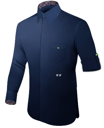 Broadcloth Dress Shirt In Green with French Collar 2 Button