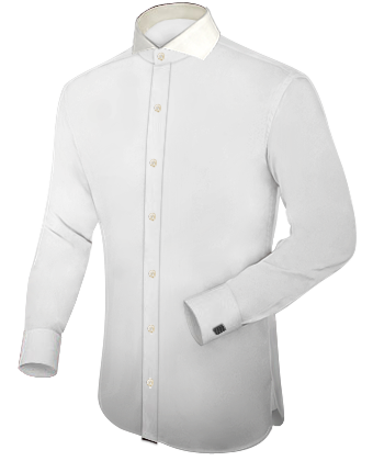 Buttondown Collar White Mens Shirts with Cut Away 1 Button