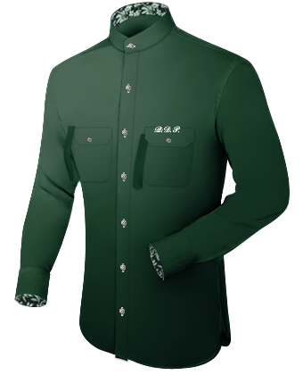 Buy A Mens Cream Shirt With A Brown Collar with Band