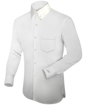 Collarless White Dress Shirt with Hidden Button