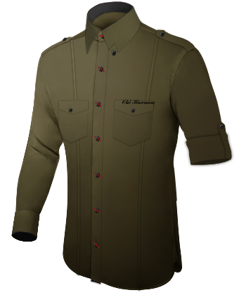 Cream Dress Shirts For Men With Monomials with Hidden Button