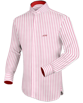 Cream Satin Stripe Shirt with Cut Away 1 Button