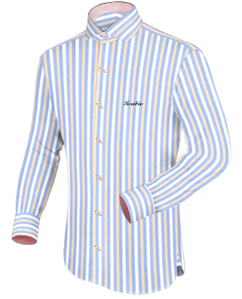 White Dress Shirt With Red Pinstripe with Italian Collar 1 Button