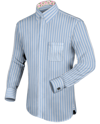 Curved Collar Shirt With Double Cuffs with French Collar 1 Button