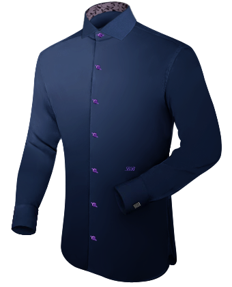 Dark Blue Shirt With White Collar with Italian Collar 1 Button