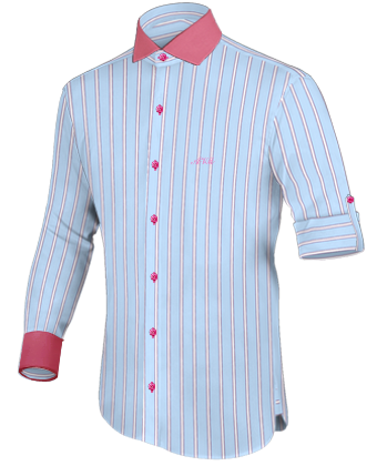 Embroidered Mens Dress Shirts with Italian Collar 1 Button