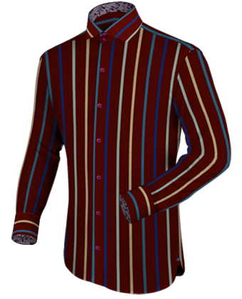 Men Long Sleeve Cotton Button Down Collar Waist Band Shirts with Italian Collar 2 Button