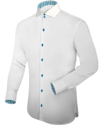 Men White Low Collar Shirt 19 Inch with Italian Collar 2 Button