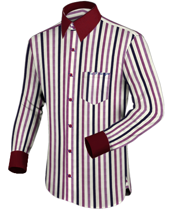 Mens Purple Checked Formal Shirts with French Collar 2 Button