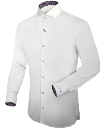 Mens White Dress Shirts with Italian Collar 2 Button