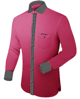 Mens White Shirt With Green Dots with Italian Collar 2 Button