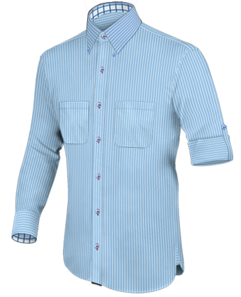 Pinstripe Shirt With Contrast Collar with Cut Away 1 Button