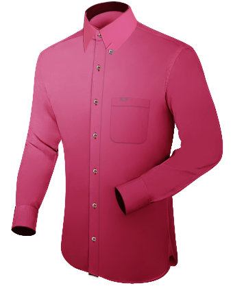 Pink Short Sleeve Dress Shirts with Hidden Button