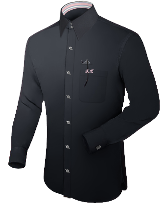 Mens Black Button Shirt Fitted with French Collar 2 Button
