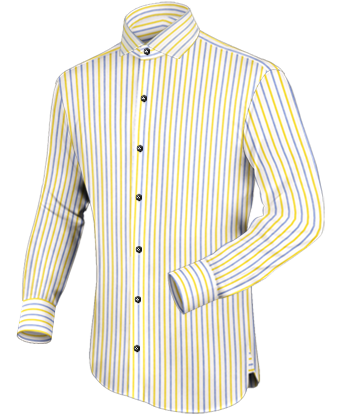 Mens Black Stripe Silk Shirt with Italian Collar 1 Button
