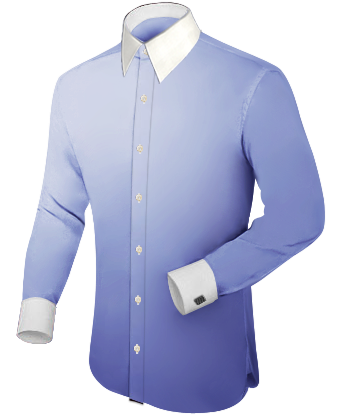 Mens Fitted White Long Sleeved Shirts with French Collar 1 Button