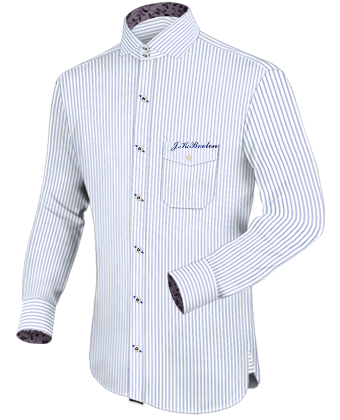 Mens Striped Shirts with Italian Collar 2 Button