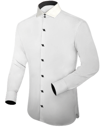 Mens White Button Down Collar Western Shirt with Italian Collar 2 Button