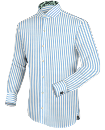 Mens White Dress Shirt With Green Checkers with Italian Collar 1 Button