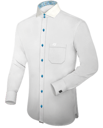 Mens White Two Button Collar Shirts with Italian Collar 2 Button