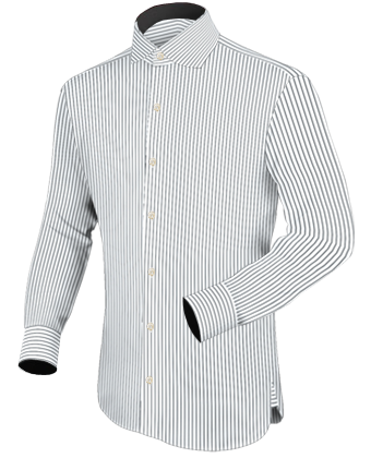 Mens White With Blue Pinstripe Dress Shirt with English Collar