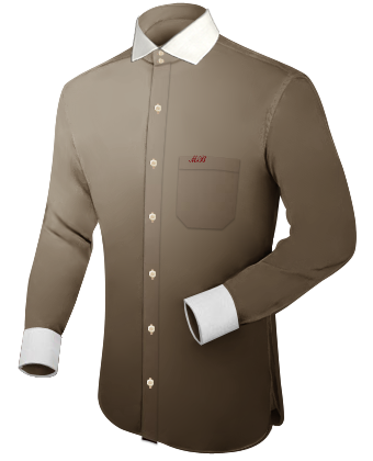 Navy Blue Dress Shirts White Cuff And Collar with Italian Collar 2 Button