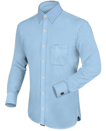 Pinstripe Shirt With Contrast Collar with French Collar 1 Button