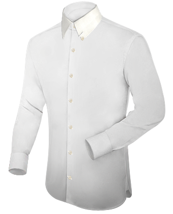 Plain Ivory Dress Shirt Standard Collar with Hidden Button