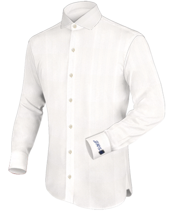 Plain White Fitted Shirt with Italian Collar 1 Button