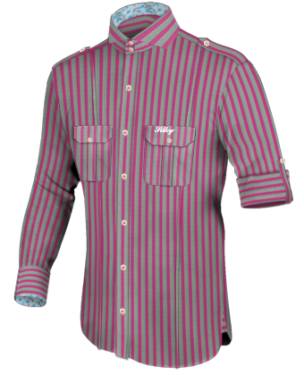 Savile Row Mens Navy Red Pink Stripe Button Down Shirt with Cut Away 2 Button