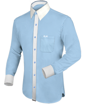 Slim Fit Blue Shirt White Collar with French Collar 1 Button