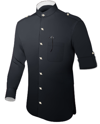 White Cotton Button Down Dress Shirt with Band