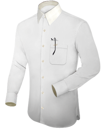White Cutaway Collar Fitted Shirt with French Collar 2 Button