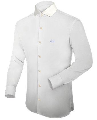 White Fitted 16 32 33 Button Down Shirts with Italian Collar 2 Button