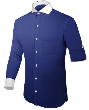 White Herringbone Double Cuff Shirt with Cut Away 1 Button