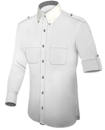 White Shirt With Grey Collars And Cuffs with Button Down
