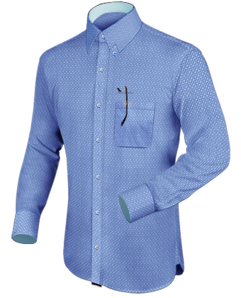 White Shirt With Stripe Contrast Collar with Hidden Button