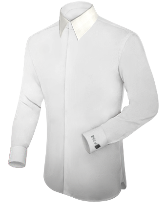 White Silk Ruffle Top Mens with French Collar 1 Button