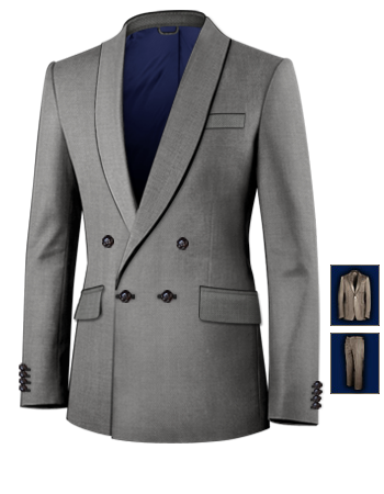 Cashmere Wool Suit with 4 Buttons, Double Breasted (1 To Close)
