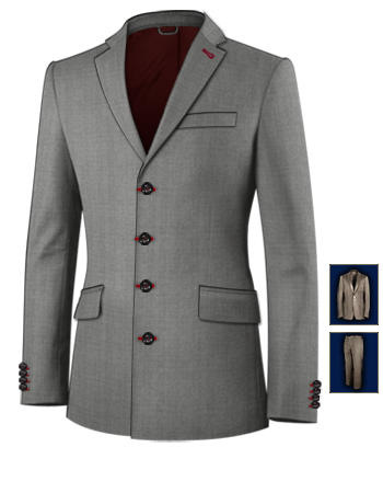 Pinstripe Mens Suits with 4 Buttons, Single Breasted