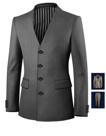 Grey 3 Piece Suits with 4 Buttons, Single Breasted