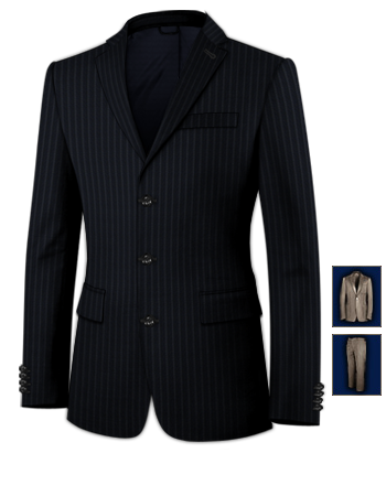 Black Pin Stripe Suits Clothes with 3 Buttons, Single Breasted